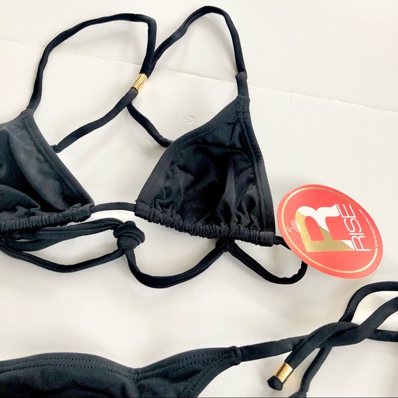 Rise Swim Black Two Piece String Bikini Thong Bottom Size Small - Picture 6 of 6